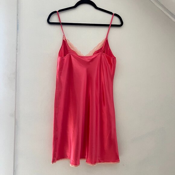 Vintage Pink Satin and Lace Slip Dress Negligee Lingerie Chemise - Picture 2 of 5